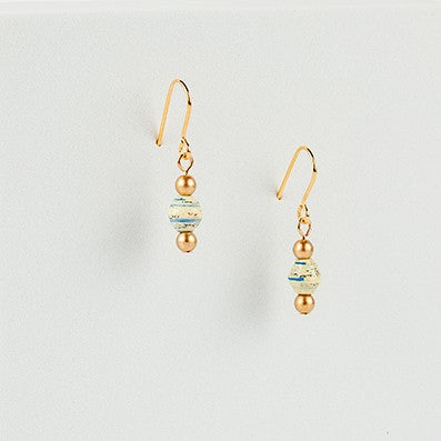 Scotland Map Earrings, small bead gold plated