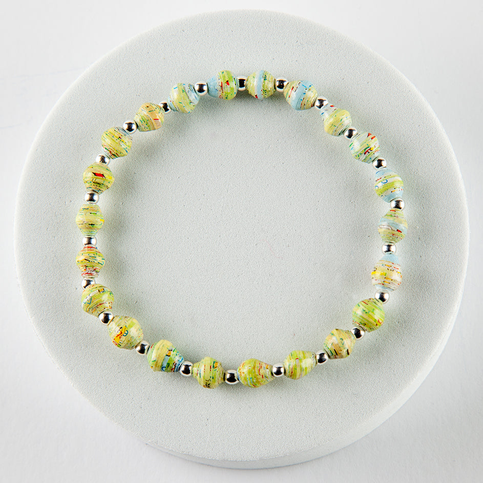 Scotland Map Bracelet, small bead silver plated