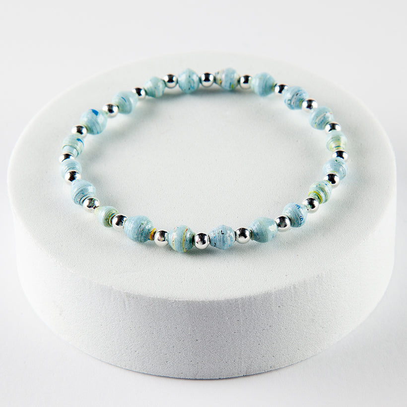 Scotland Map Bracelet, small bead silver plated