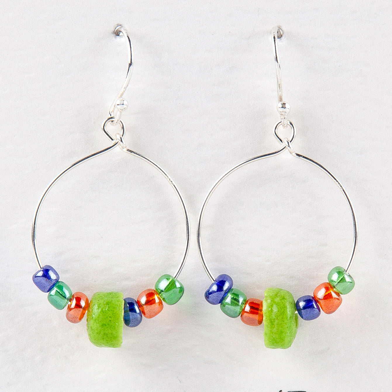 Glass Bead Sterling Silver Hoops