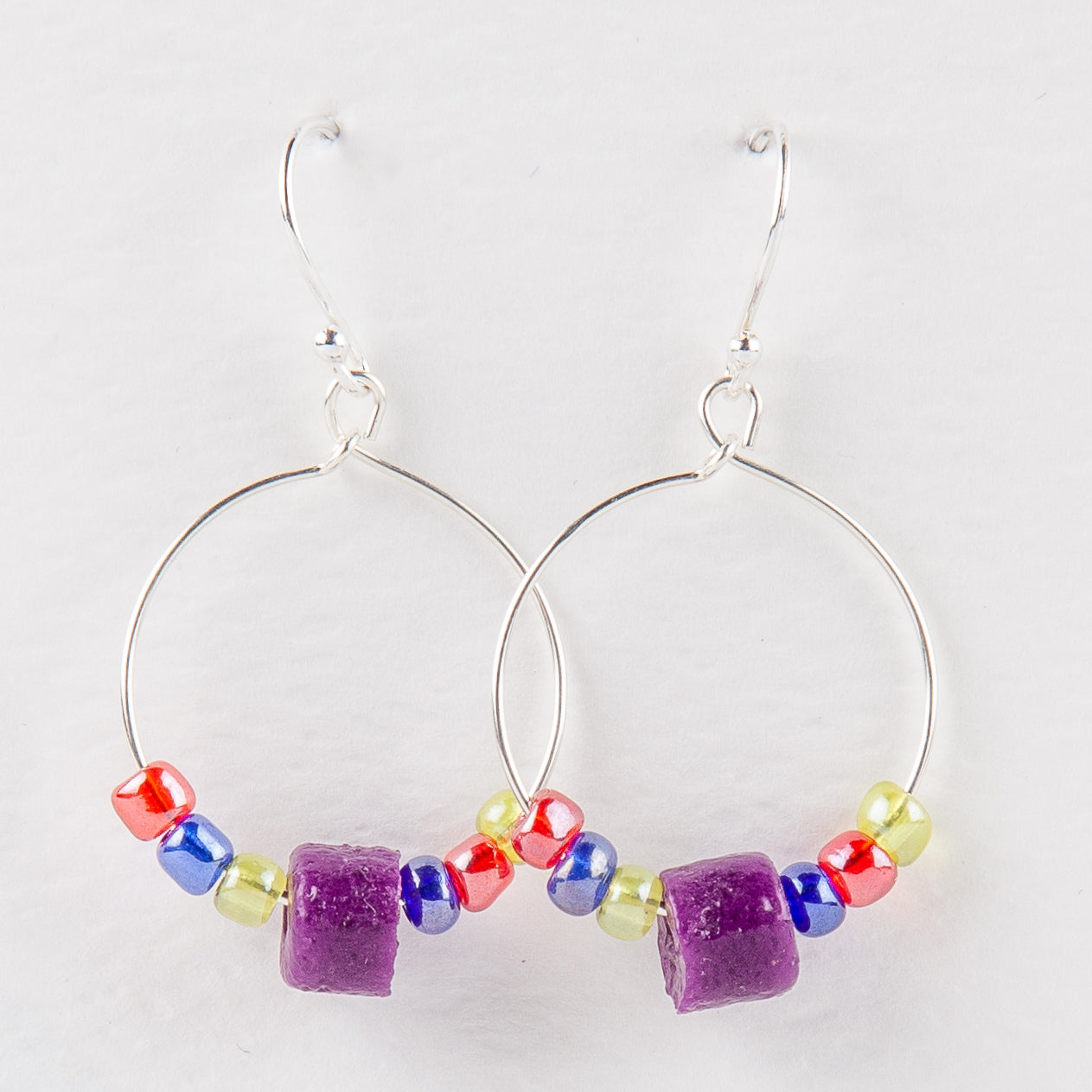 Glass Bead Sterling Silver Hoops