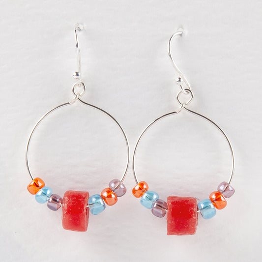 Glass Bead Sterling Silver Hoops