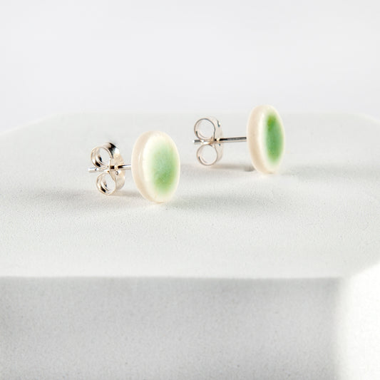 Porcelain and Sterling Silver Earrings - Celadon dot