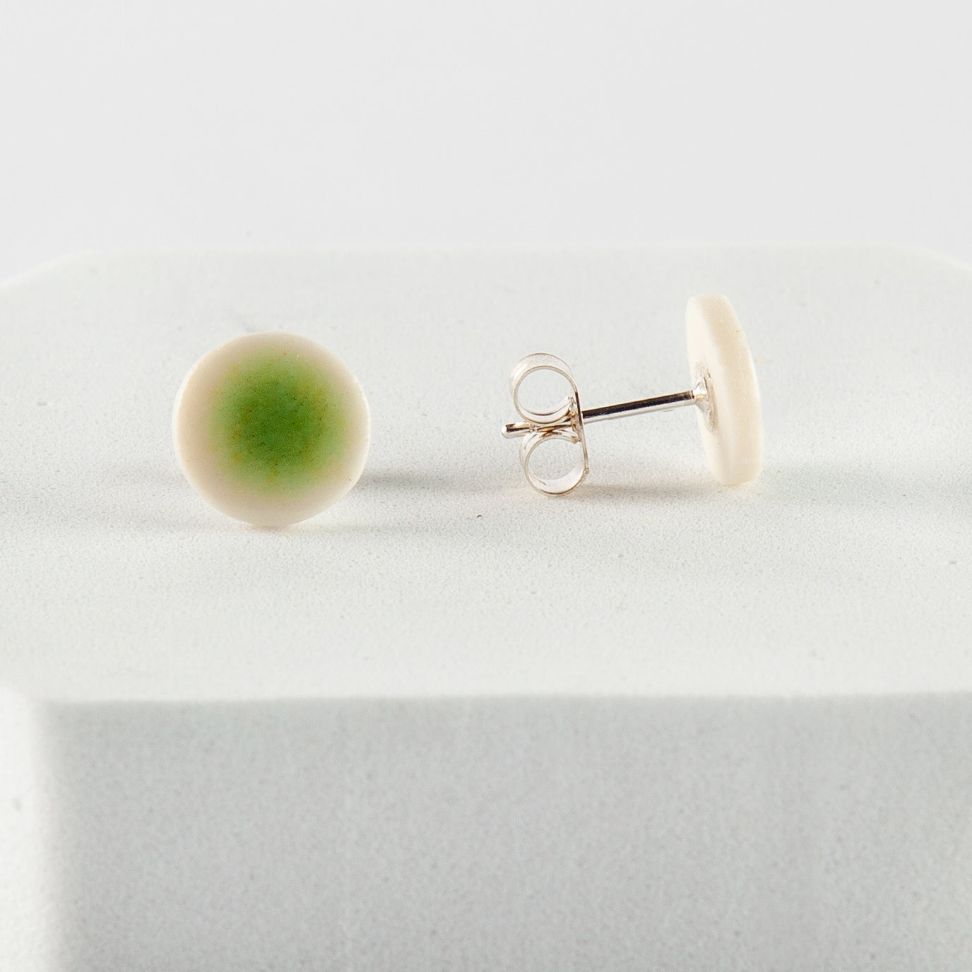 Porcelain and Sterling Silver Earrings - Celadon dot