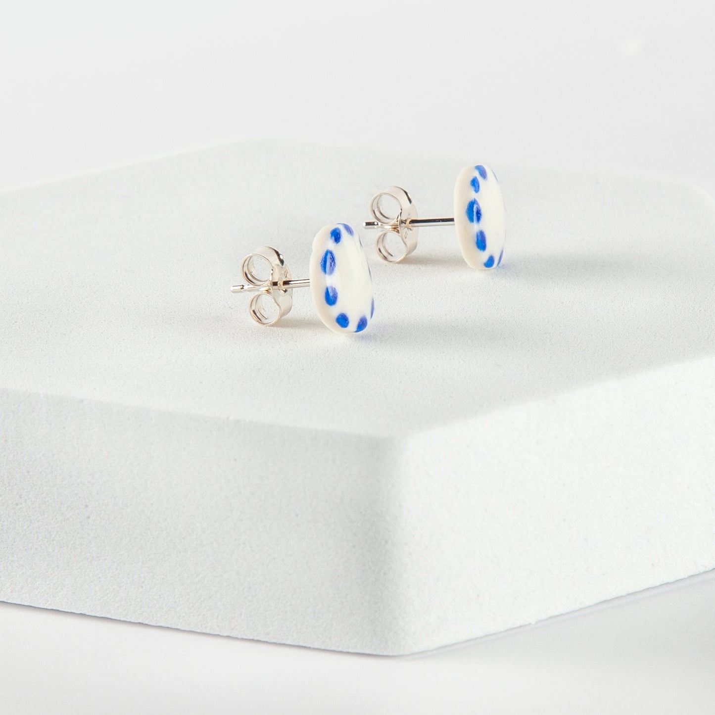 Porcelain and Sterling Silver Earrings - Dotty Blue