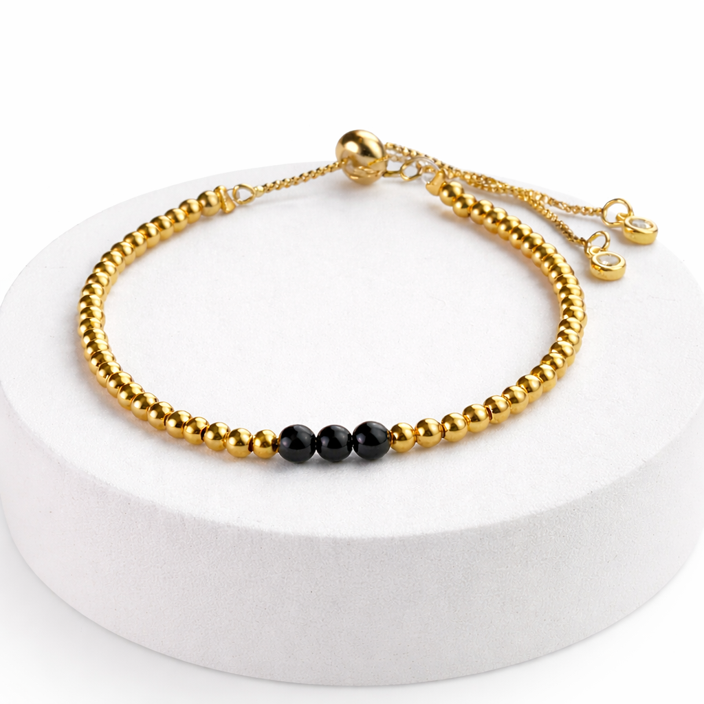Onyx Gold-plated Semi-precious Slider Bracelet